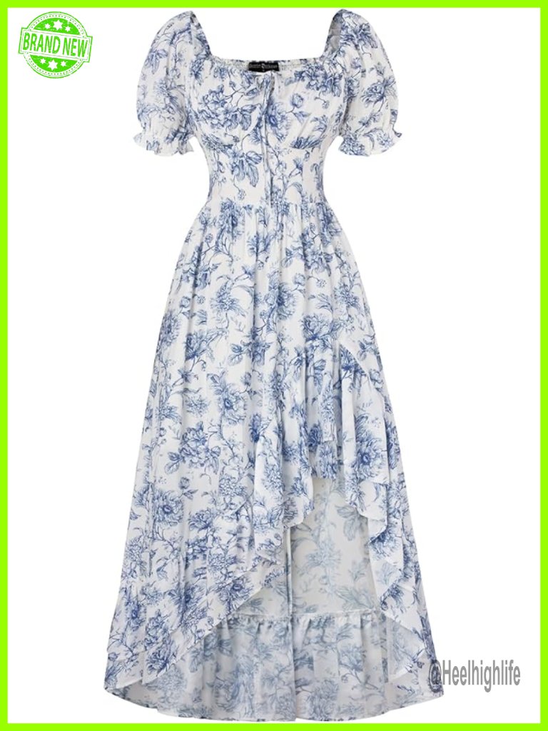 Floral Corset Sundress With Puff Sleeves Chiffon Wedding Guest Maxi